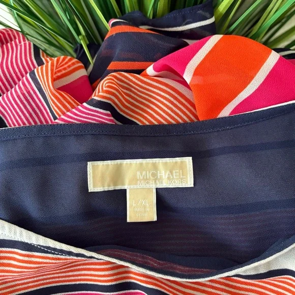 Michael Kors Pink and Red Striped Poncho Style Blouse - Picture 9 of 10